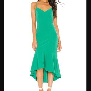 Revolve Bardot Lisandra Green Midi Dress Flounce Hem V-neck Size M